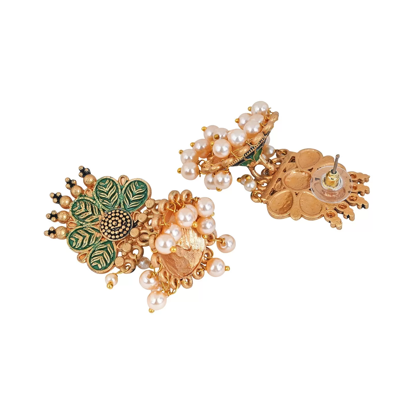 Teejh Shaila Dark Green Gold Enamel Earrings