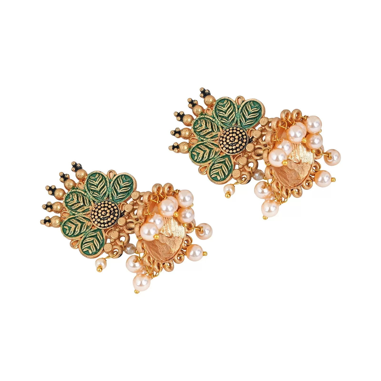 Teejh Shaila Dark Green Gold Enamel Earrings