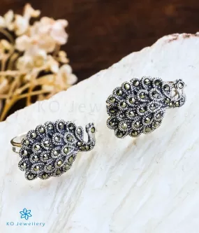 The Peacock Sparkle Silver Marcasite Toe-Rings (Green)