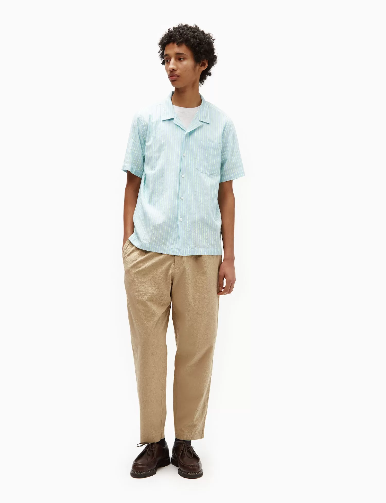 Universal Works Pleated Track Pant (Seersucker) - Summer Oak