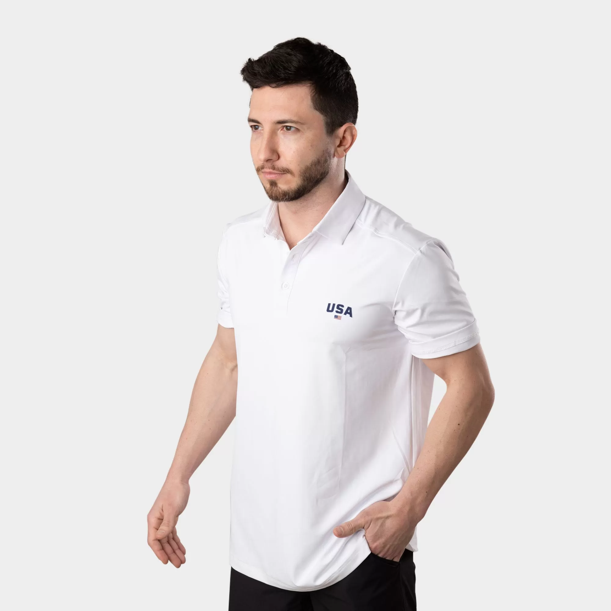 USA White Performance Polo