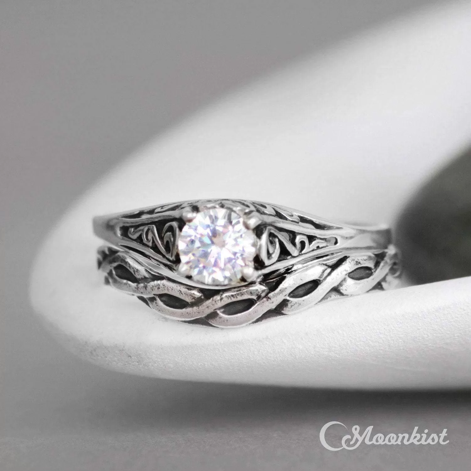 Vintage Style Silver Curved Celtic Wedding Band | Moonkist Designs