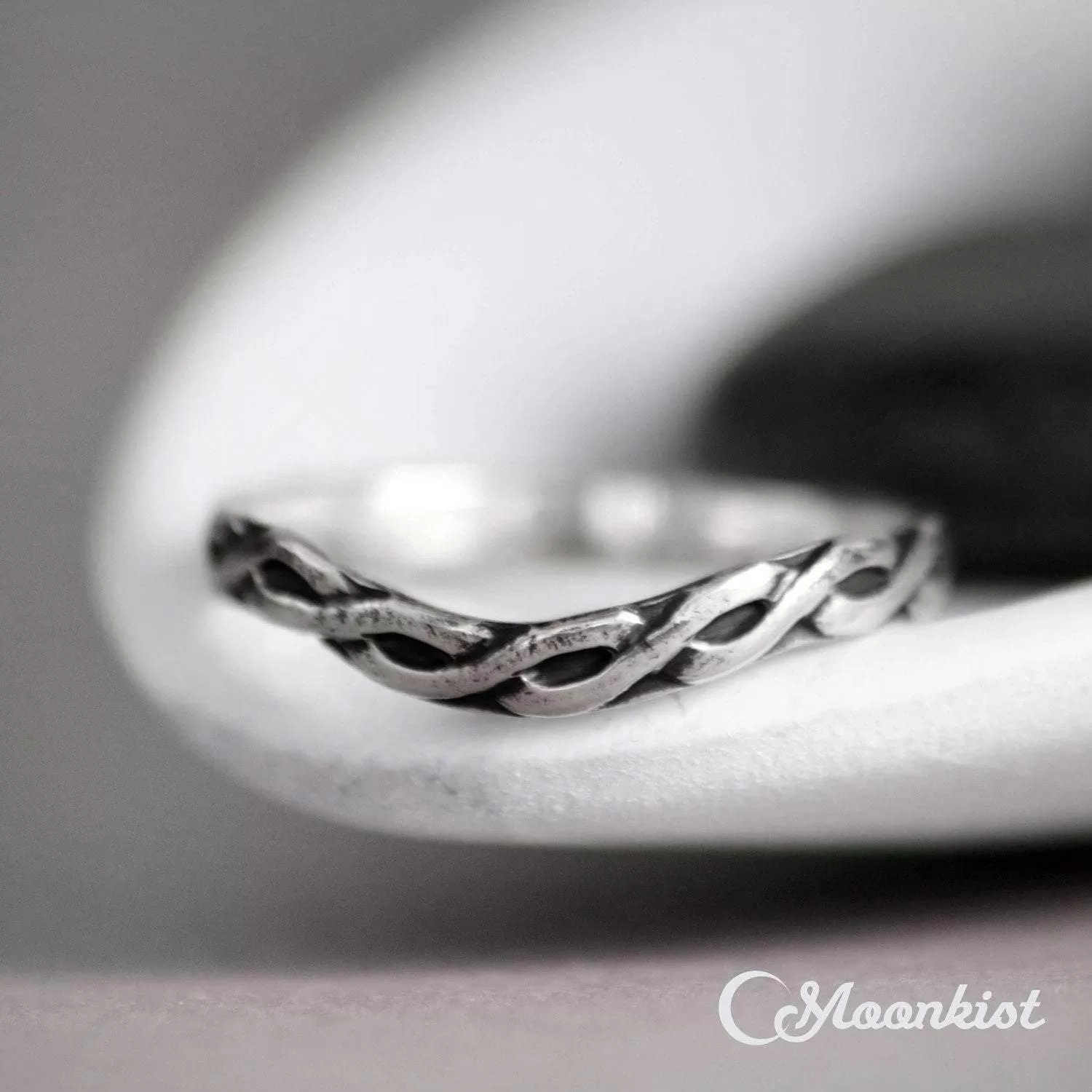 Vintage Style Silver Curved Celtic Wedding Band | Moonkist Designs