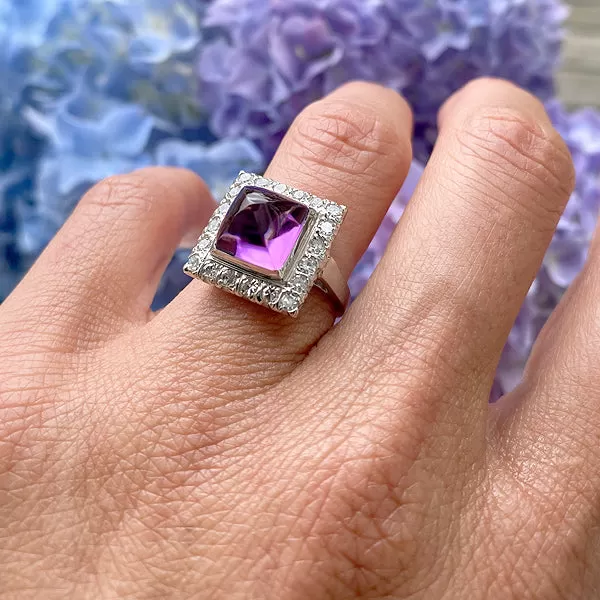 Vintage Sugarloaf Amethyst & Diamond Ring