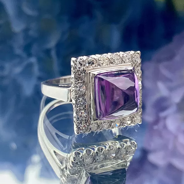 Vintage Sugarloaf Amethyst & Diamond Ring