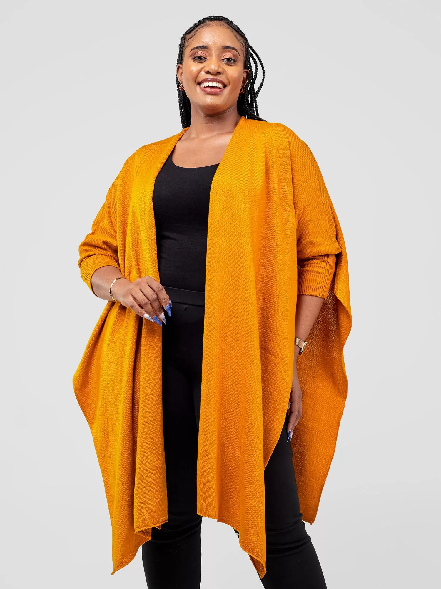 Vivo Cuffed Wrap Poncho - Mustard