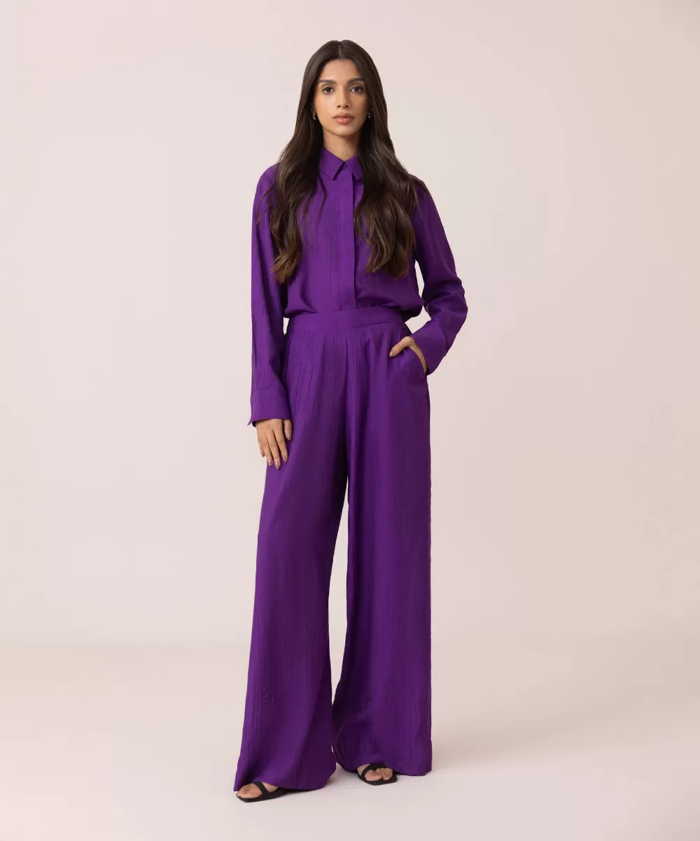 Wide Leg Crinkle Trousers