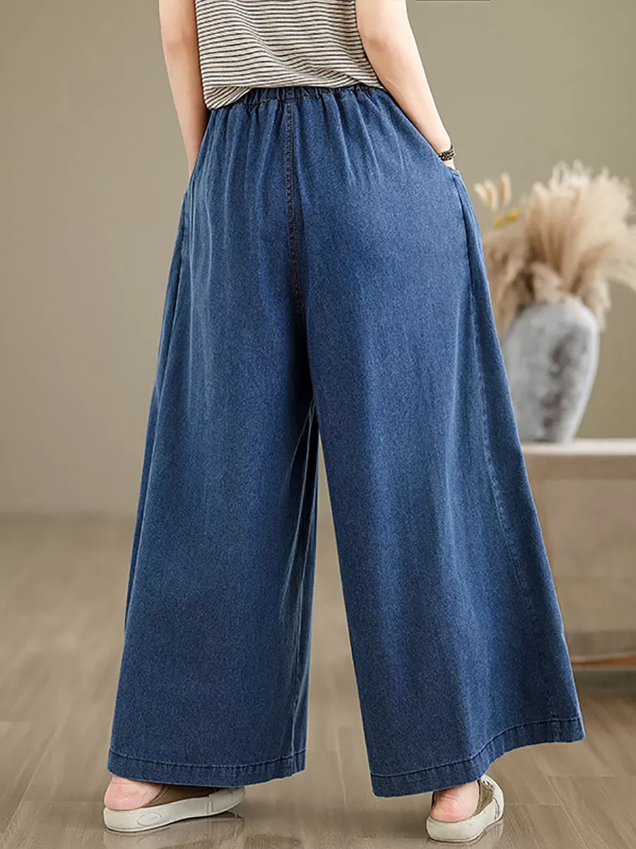 Women Vintage Summer Butterfly Spliced Wide-leg Denim Pants CO1030